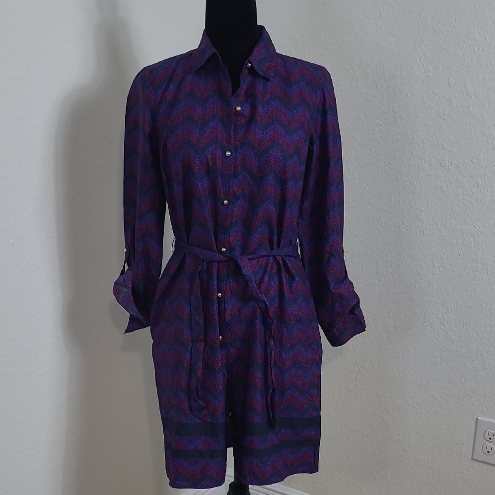 Tommy Hilfiger Long Sleeve Chevron Dress - Purple and Blue Size S/p